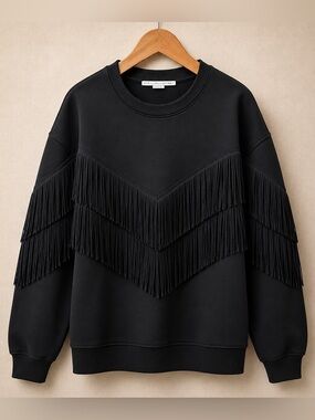 Stella McCartney Fringe Sweatshirt Black Oversized Pullover IT 40